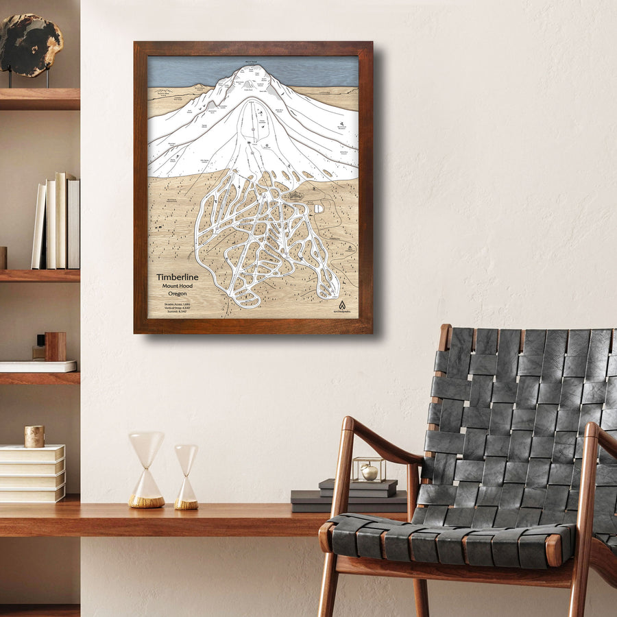 Timberline Lodge Mount Hood Ski Resort Map, Framed Skiing Art