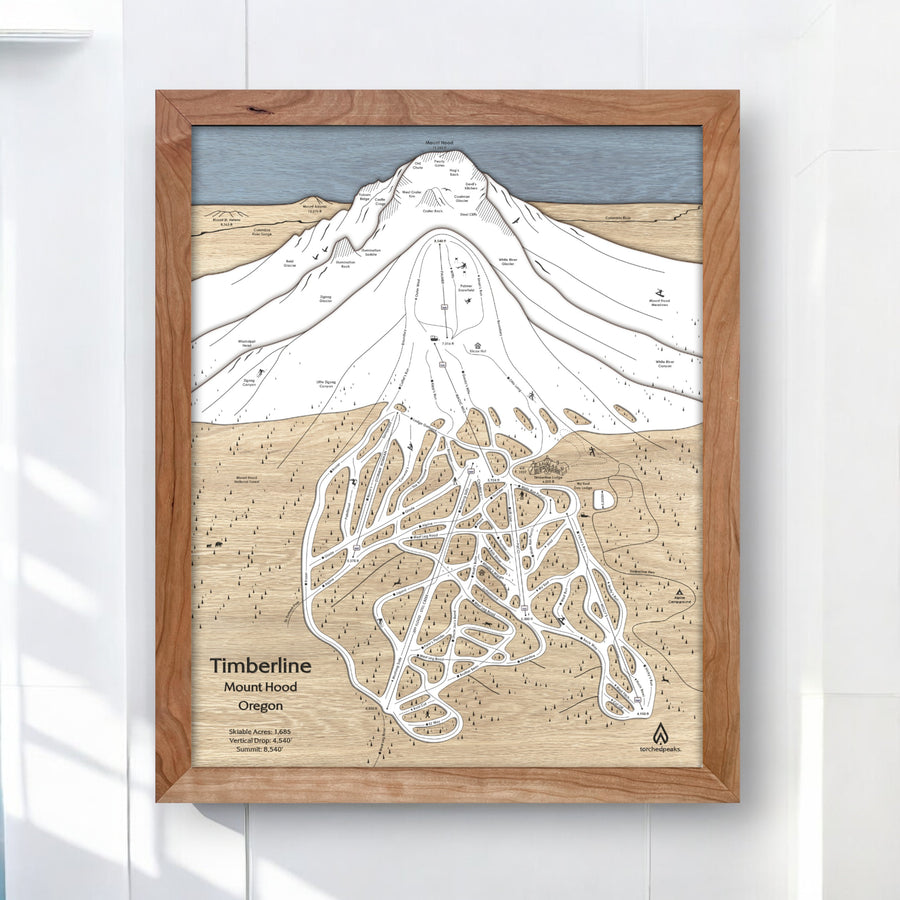 Timberline Lodge Wooden Ski Map, Skiing Wall Art