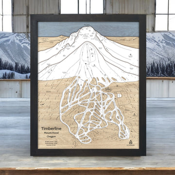 Timberline Lodge Oregon Wooden Ski Resort Art, 3D Wood Ski Trail Map Torched Peaks