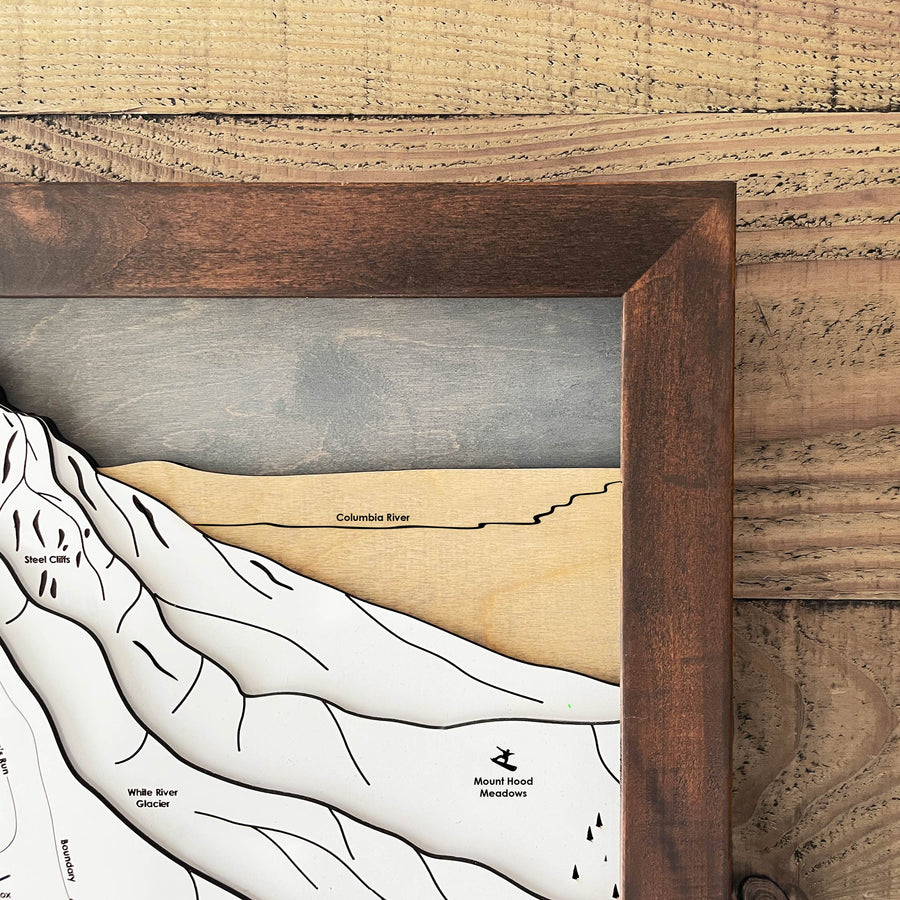 Timberline Lodge Framed Skiing Art, Custom 3D Wood Ski Trail Map by Torched Peaks