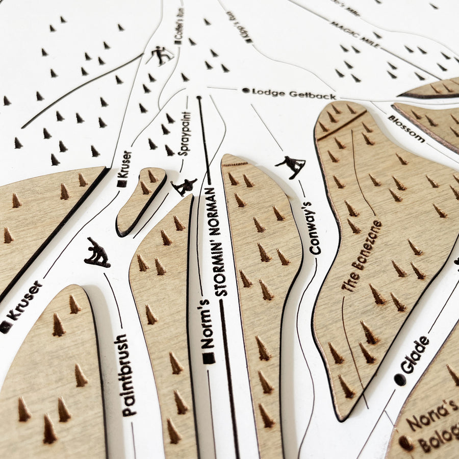 Timberline Lodge Ski Resort Map, Wood Carved Ski Map