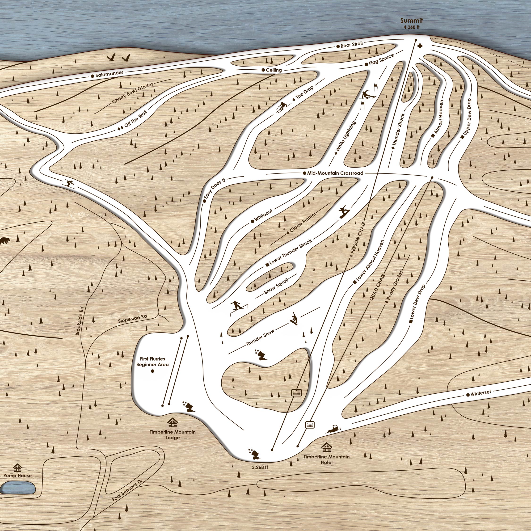 Timberline Mountain Laser-cut wood ski map