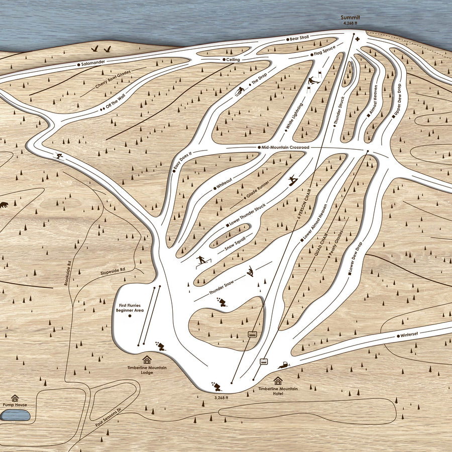 Timberline Mountain Laser-cut wood ski map