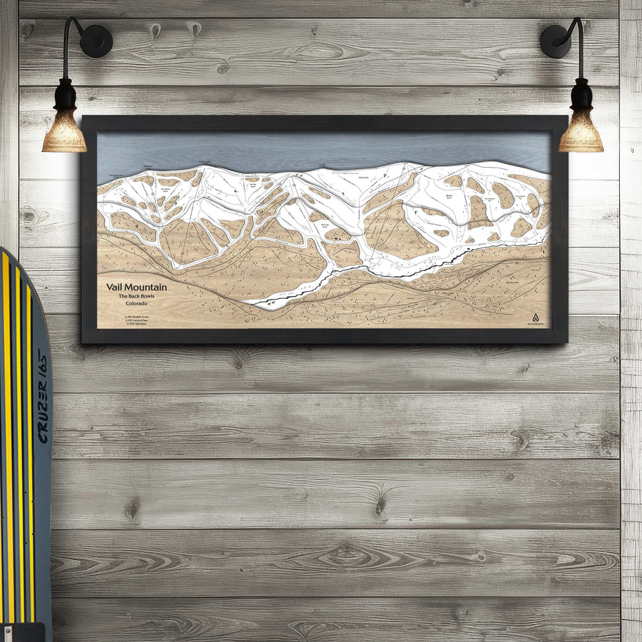 Vail Ski Trail Map, Panoramic Wood Ski Map by Torched peaks, The Back Bowls of Vail