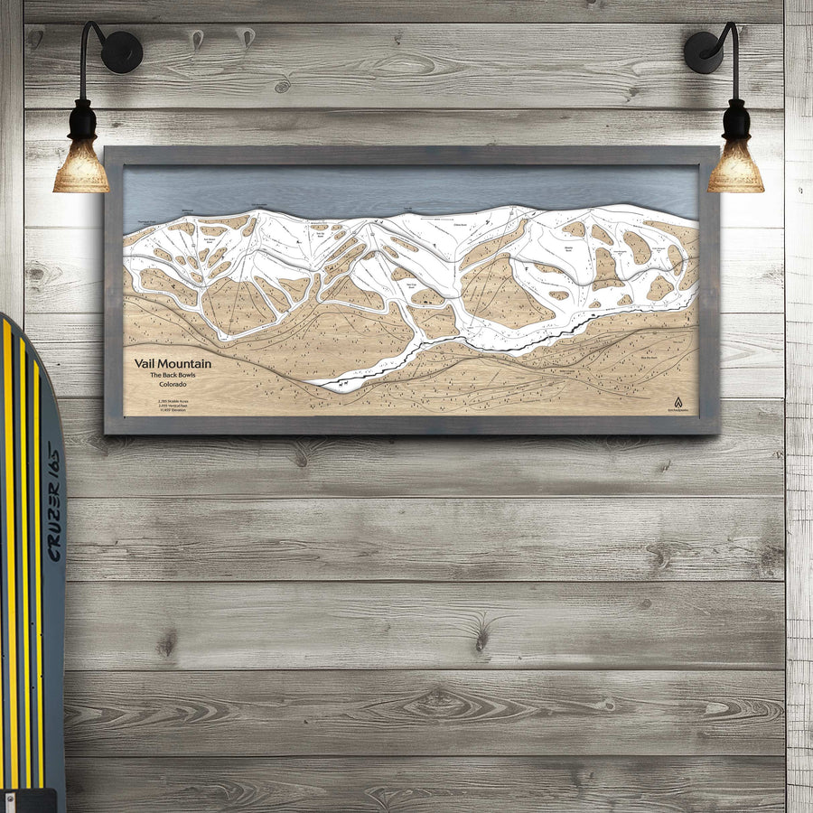 Vail Colorado Wooden Ski Map, Framed Wall Art for Skiers