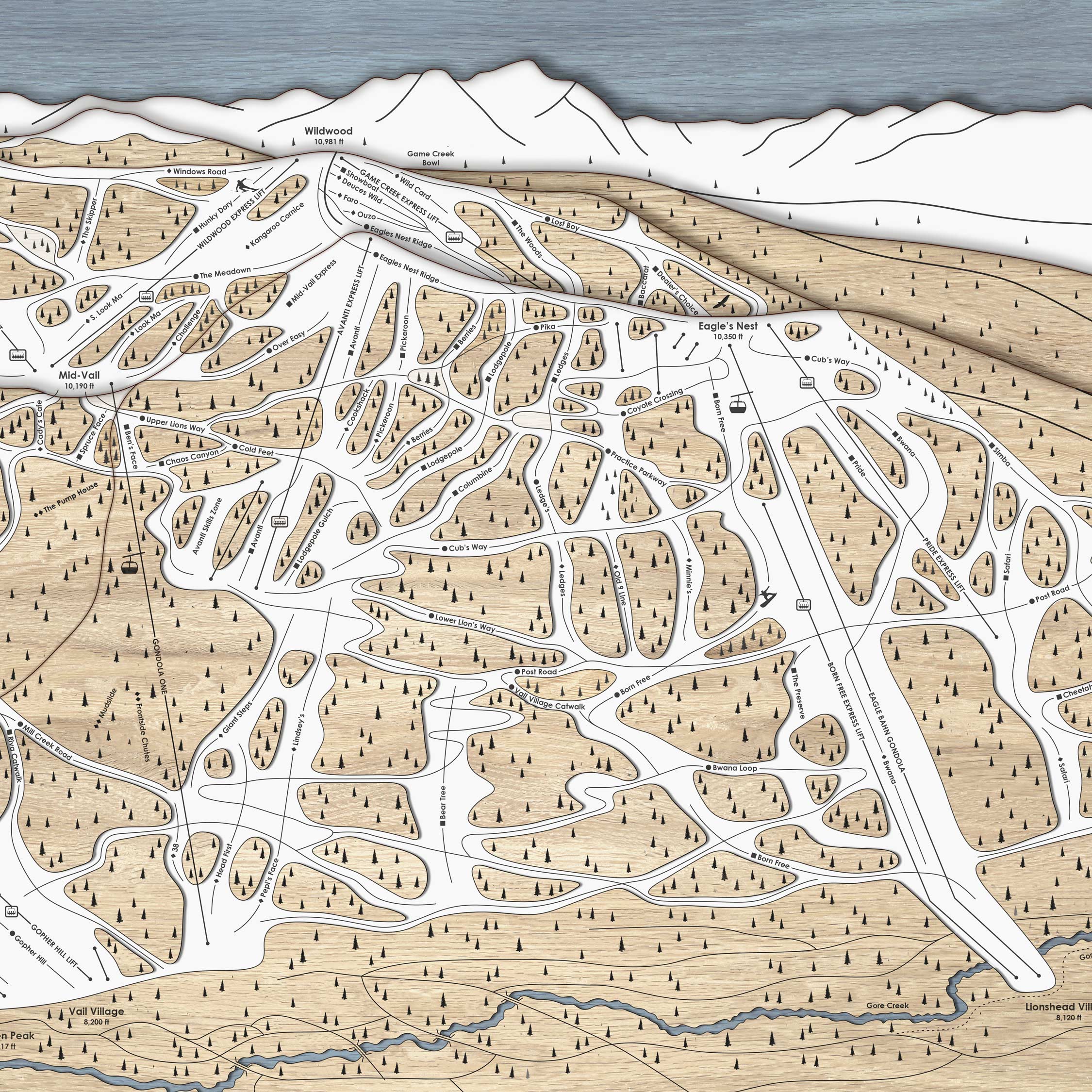 Vail Colorado Laser-cut skiing map