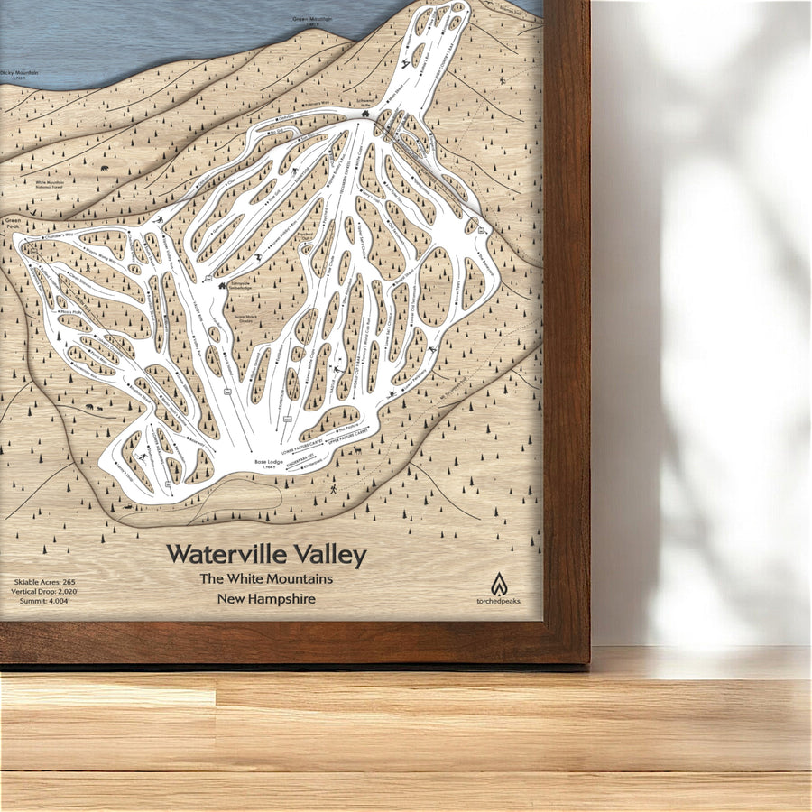 Waterville Valley Framed Ski Map, Wood Map