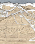 Laser-cut map of a Whitewater Ski area with labeled points of interest and ski trails.
