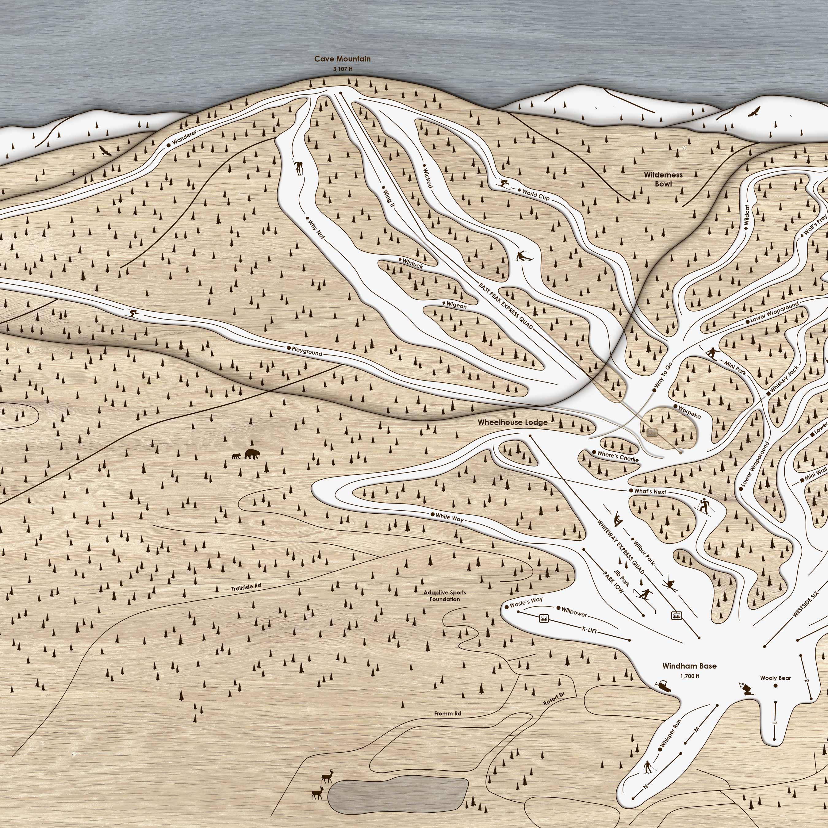 Windham Mountain Club Ski Trail Map | 3D Laser-engraved Mountain Art | Torched Peaks