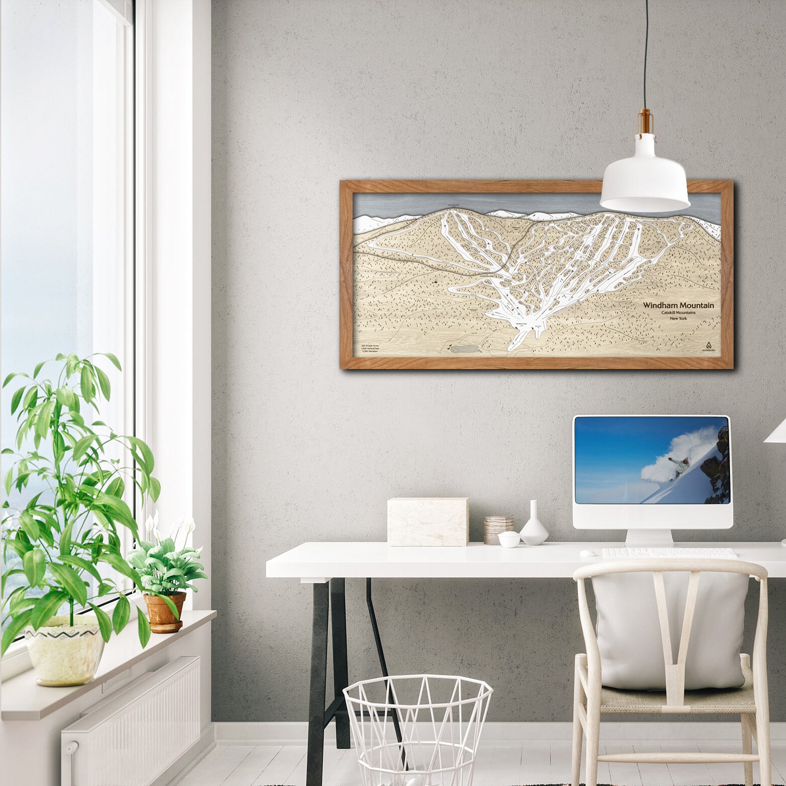 Windham Mountain Club Ski Trail Map | 3D Laser-engraved Mountain Art | Torched Peaks