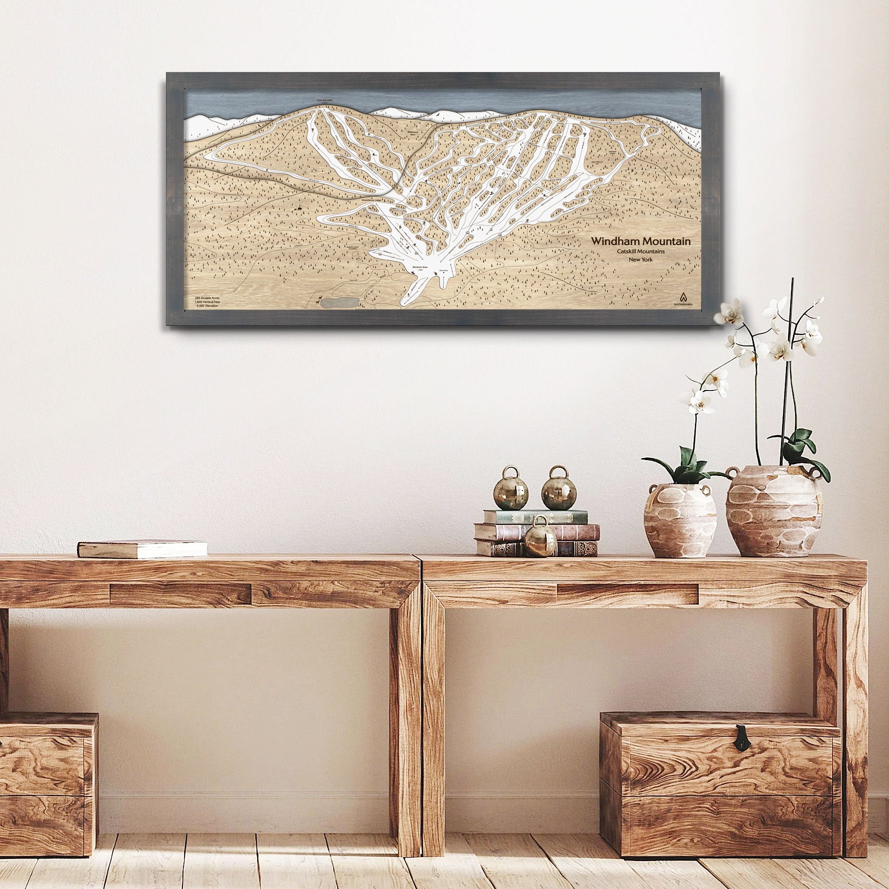 Skiing Decor: 3D Wood Map of Windham Ski Resort in New York