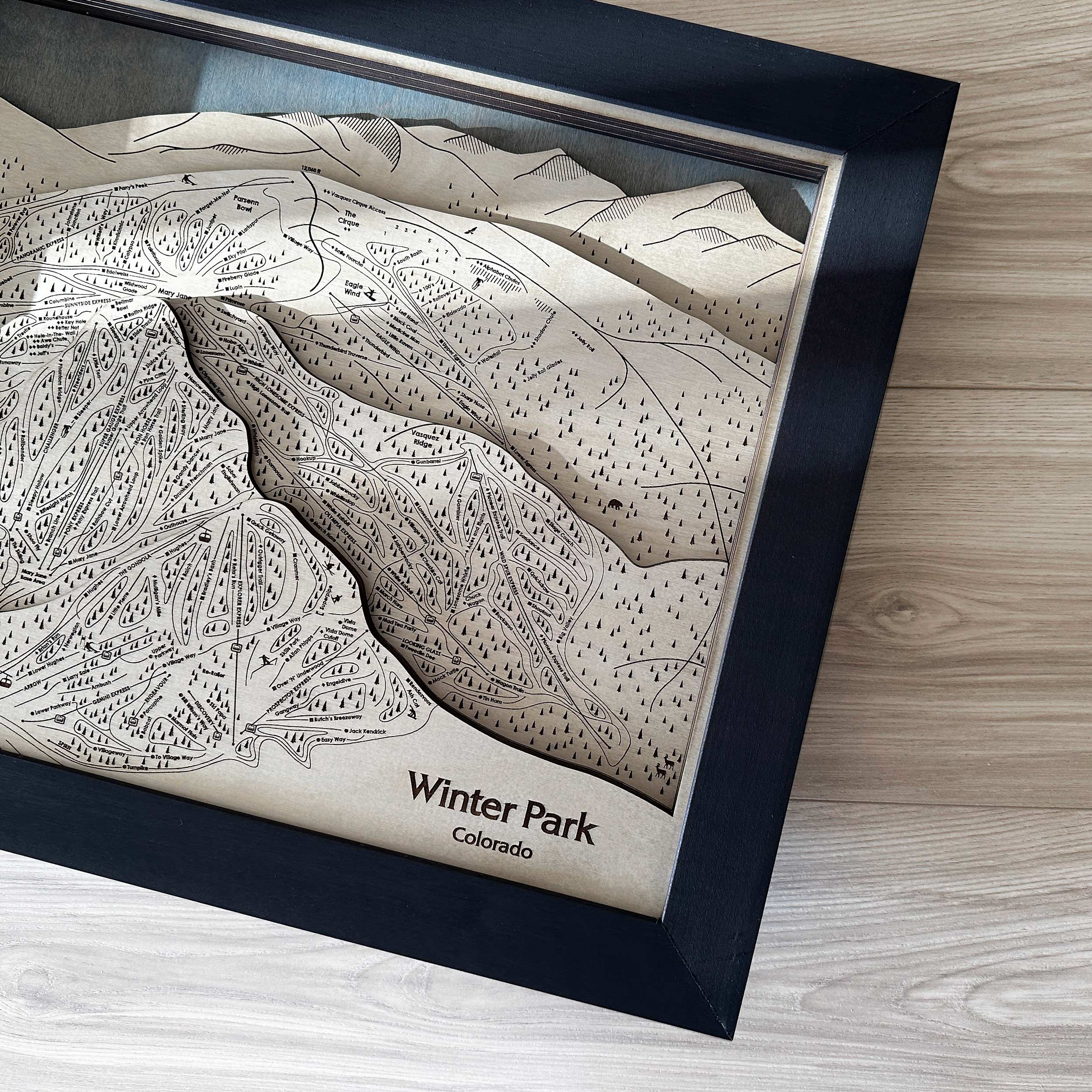Winter Park Ski Resort 3D Wood Map, Multiple Layers