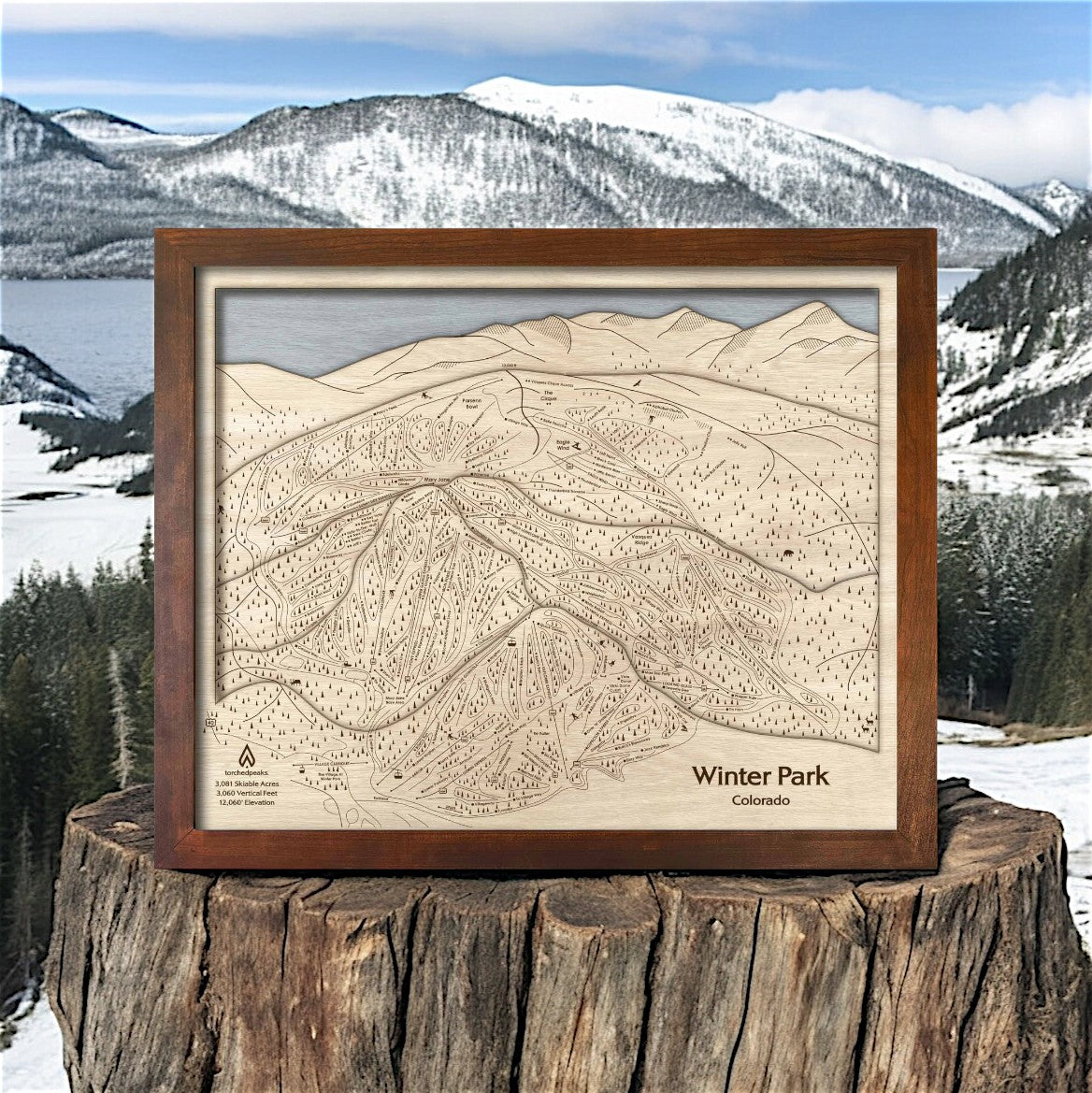 Handcrafted Wood Map of Winter Park Ski Resort Trail Map
