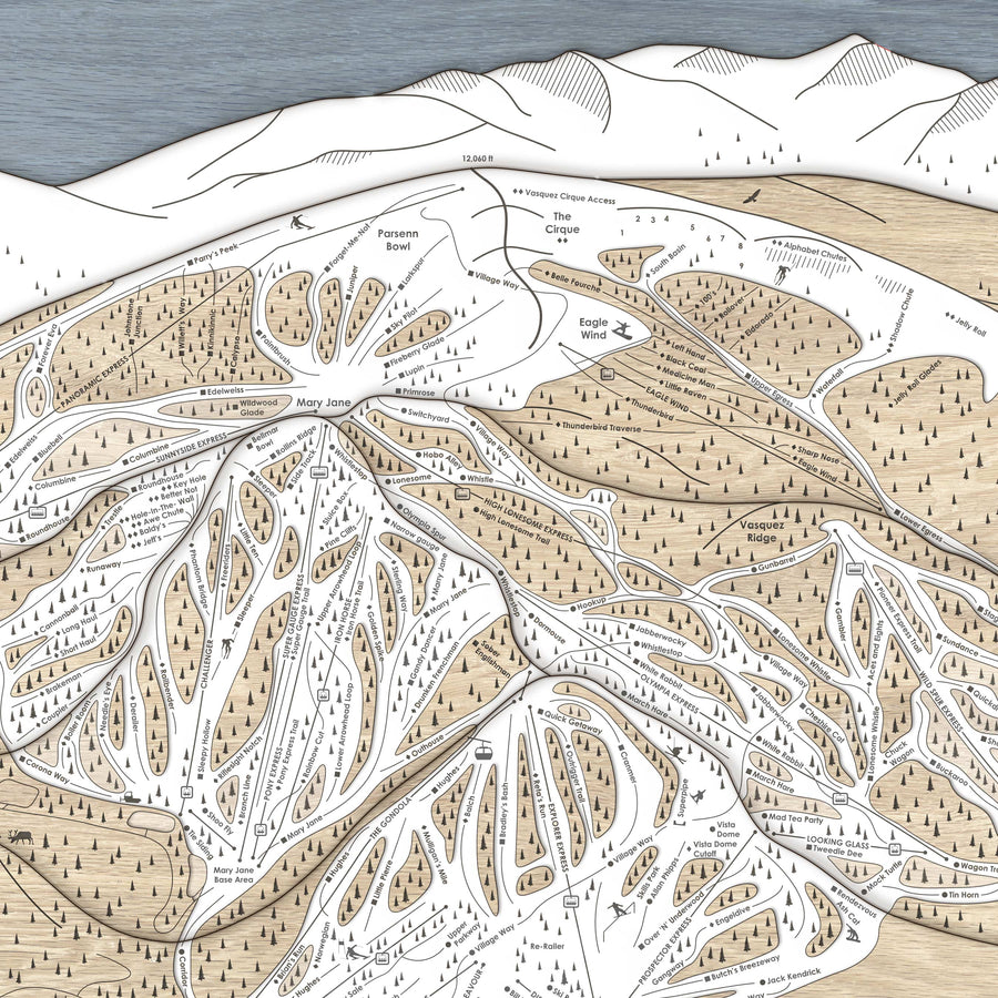 Winter Park Ski Trail Map | 3D Wooden Mountain Art | Torched Peaks