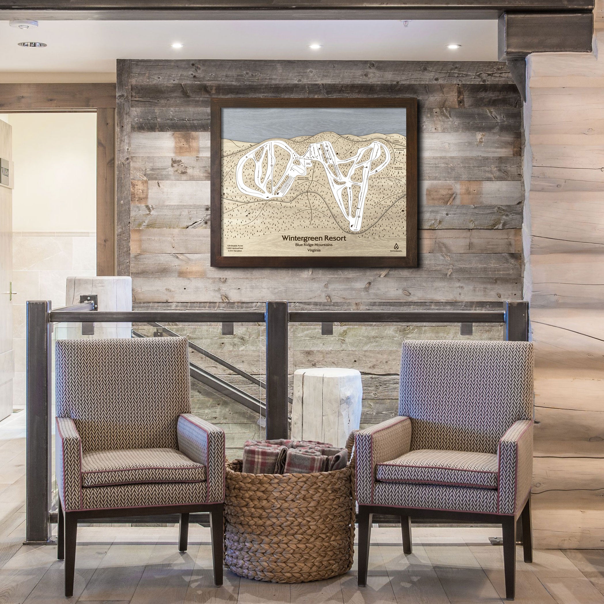 Wintergreen Resort Ski Trail Map | 3D Wood Mountain Art | Torched Peaks