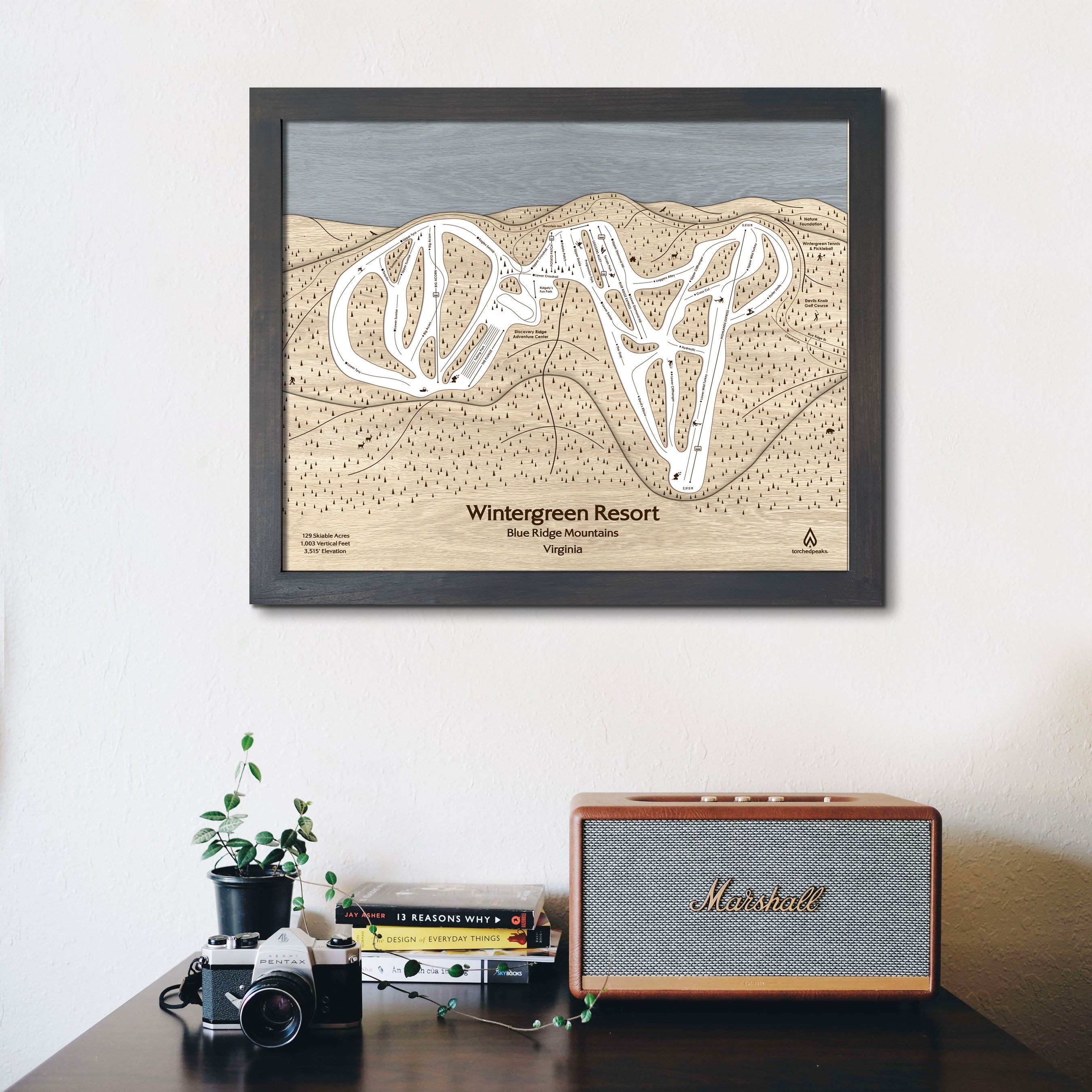 Wintergreen Resort Ski Trail Map | 3D Wood Mountain Art | Torched Peaks