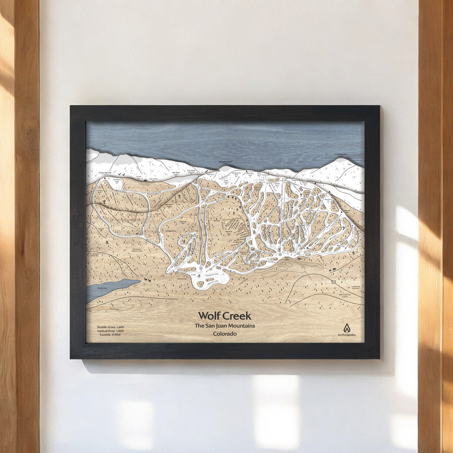 Wolf Creek Ski Trail Map, 3D Mountain Art, Ski House Decor