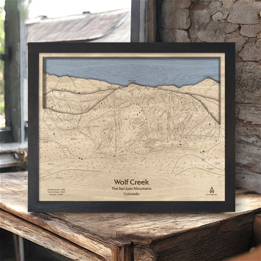 Wolf Creek Colorado Wooden Ski Map for home decor, ski cabin decor, skiing wall art