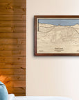 Wolf Creek Ski Resort Trail Map engraved in wood. 