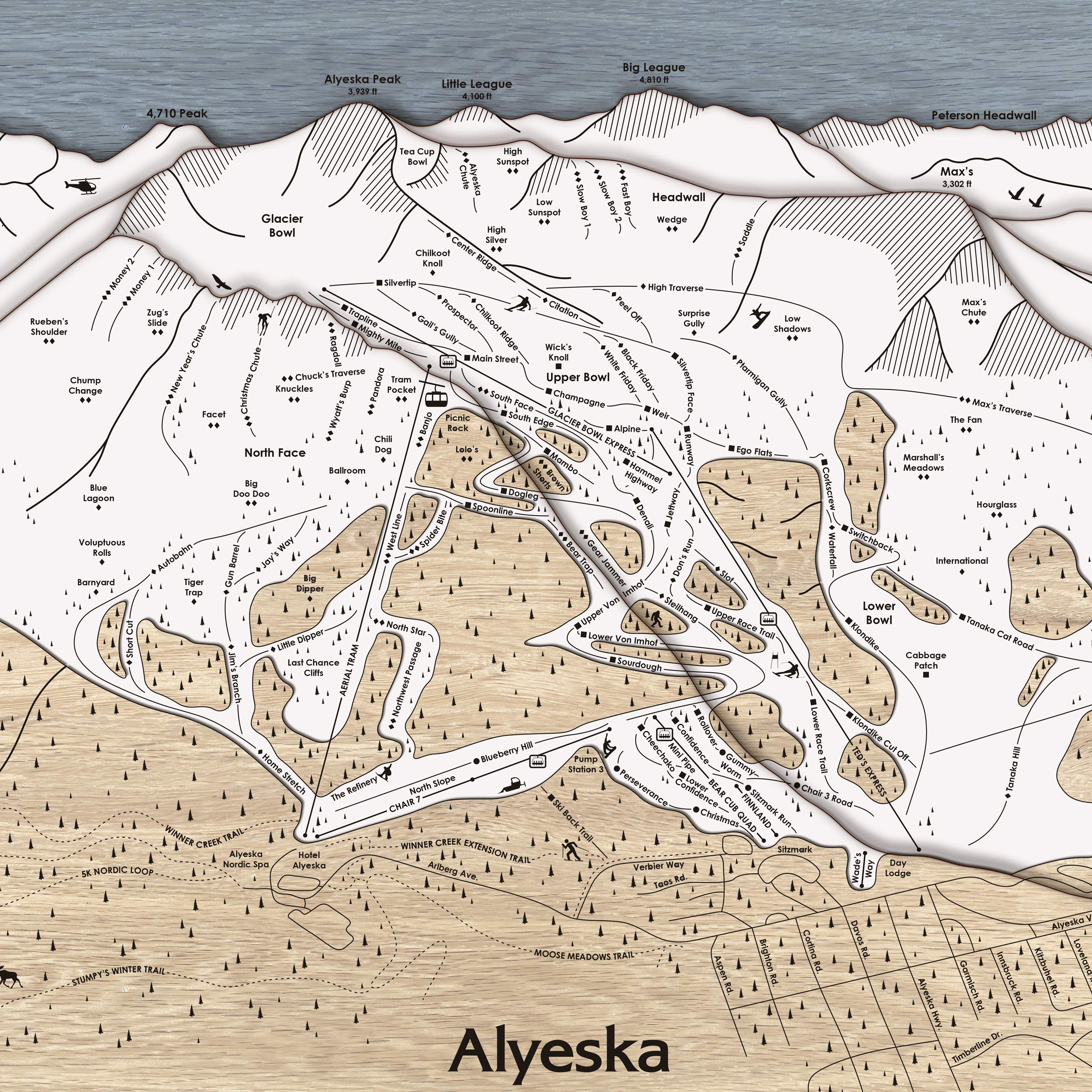 Alyeska Resort Laser-engraved Mountain Map