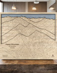 Aspen Mountain Colorado, Wooden ski map, Framed Skiing Art