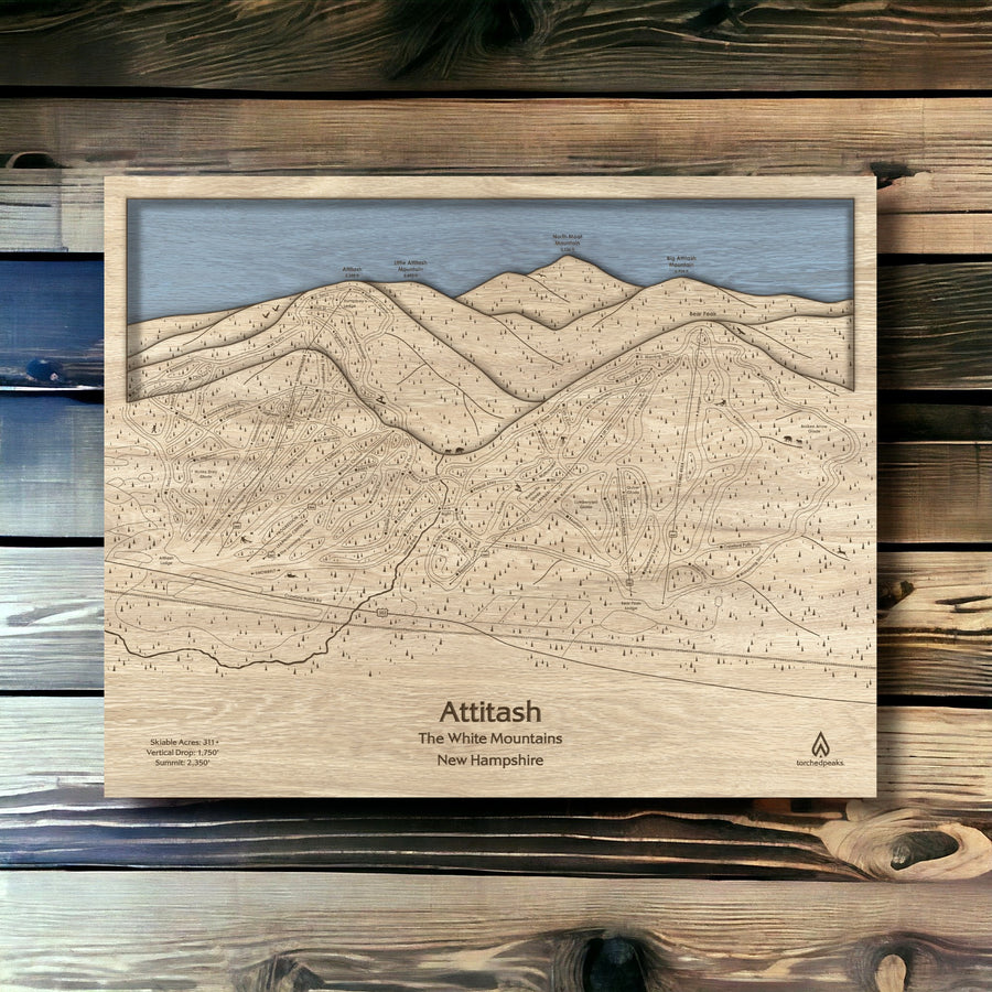 Attitash Mountain Wooden Ski Map Art