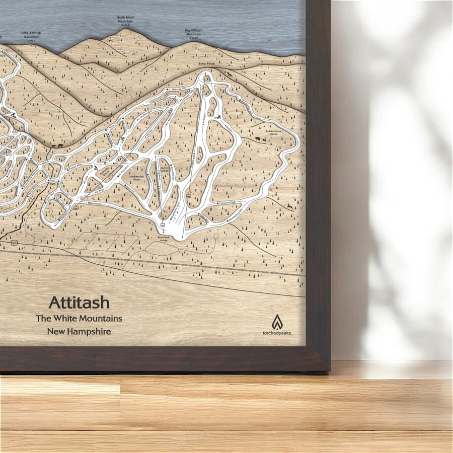 Attitash NH Ski Trail Map, Framed Skiing Art