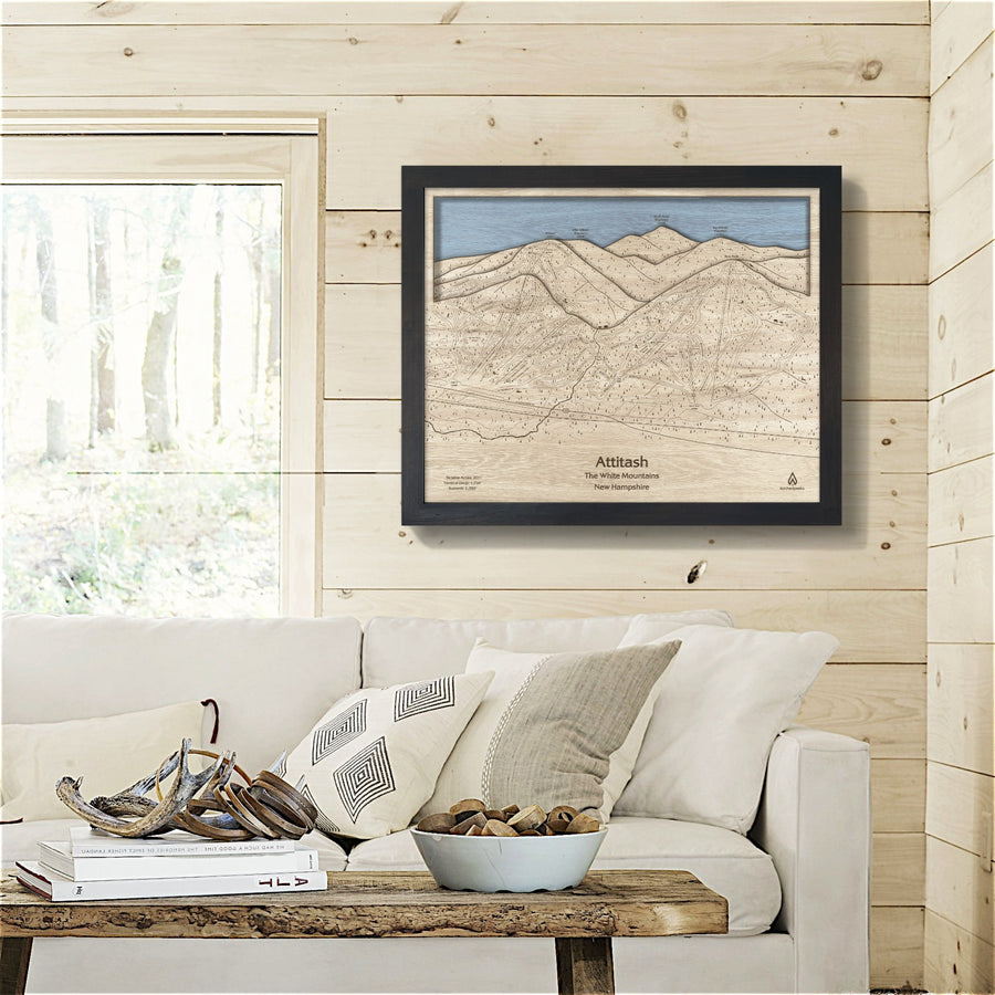 Attitash Mountain Ski Sign, Framed Ski Resort Map Art