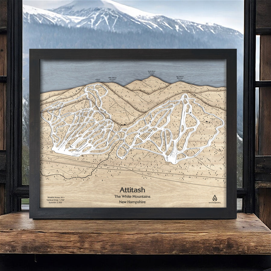 Attitash Wooden Ski Map, Ski Home Decor