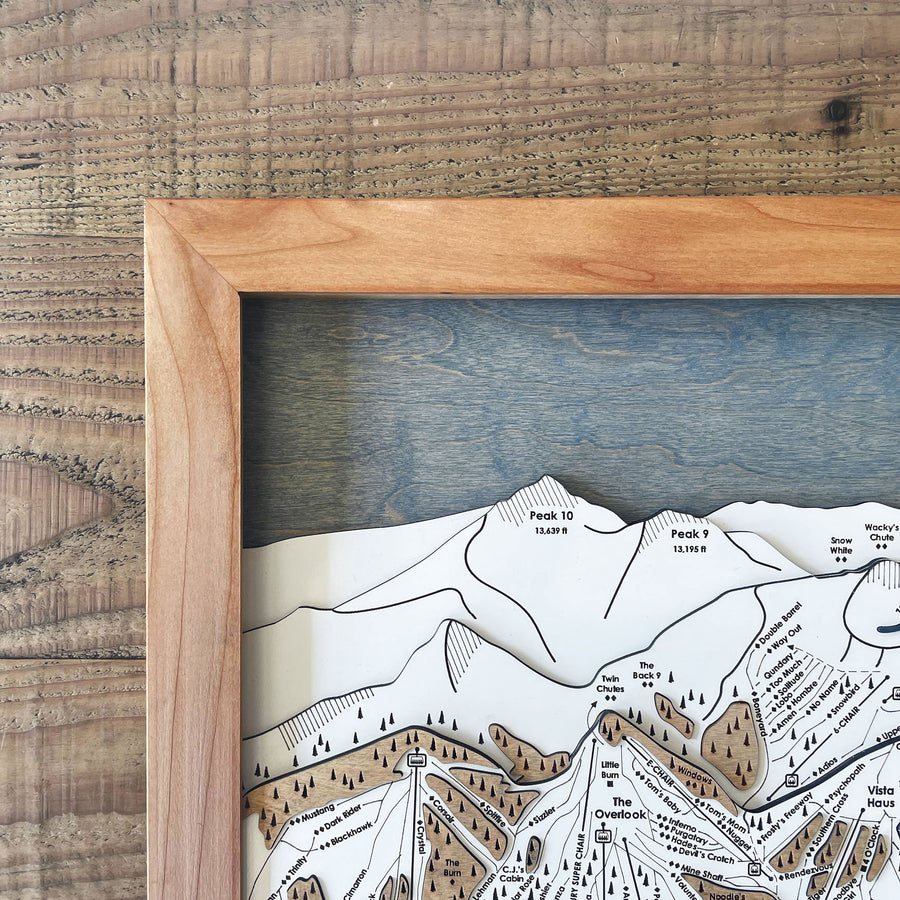 Skiing Decor: Framed wall map of Breckenridge ski resort in Colorado