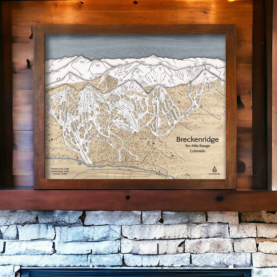 Ski Cabin Decor: Wood Mountain Art of Breckenridge Ski Resort sitting on a mantel