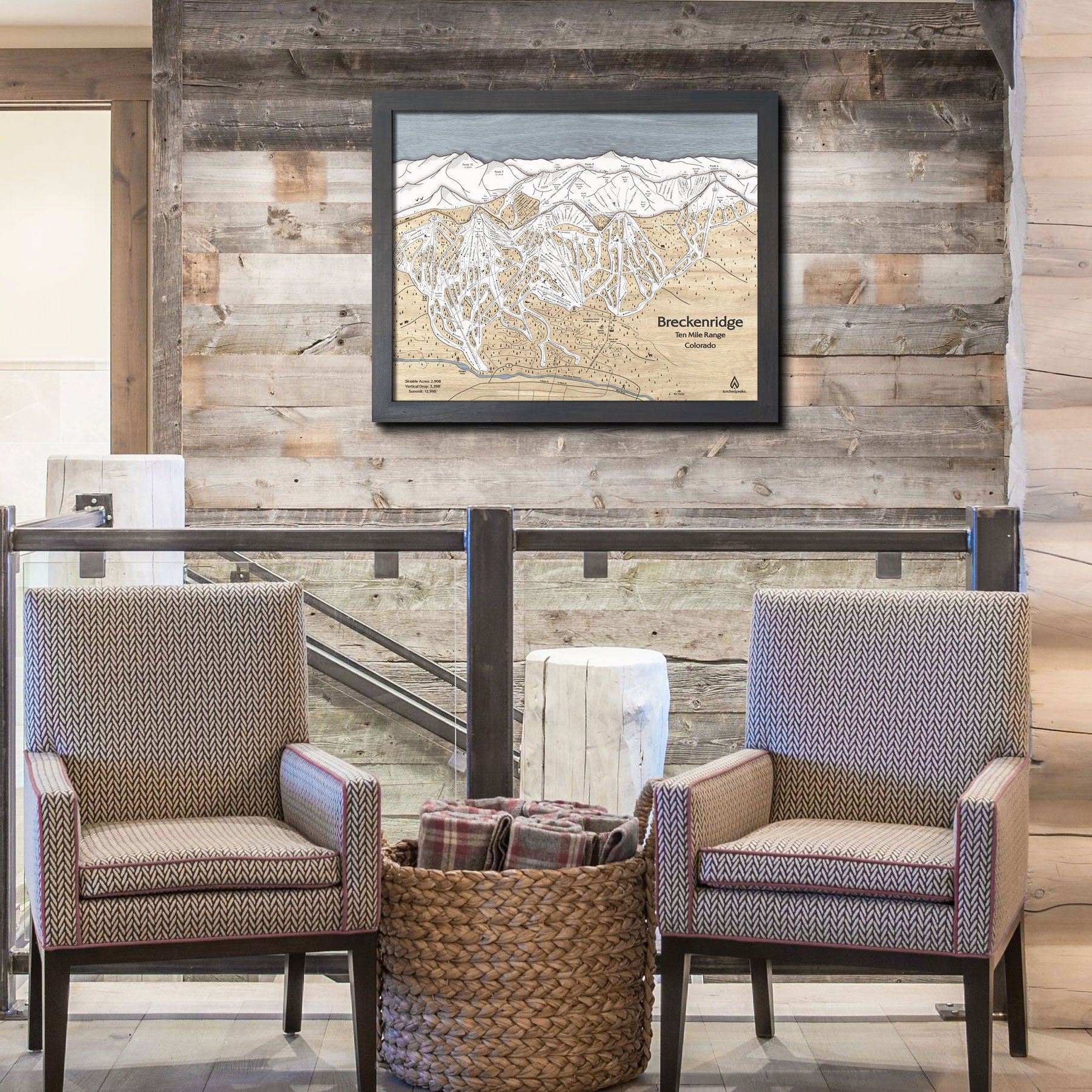 Ski Country Interior Design: Oversized Breckenridge wood wall map