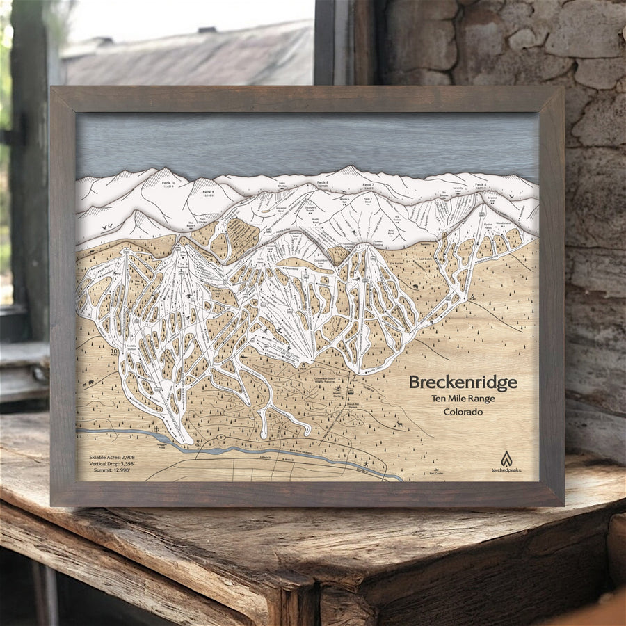 Breckenridge Ski Map, Wood Ski Slopes Mountain Art