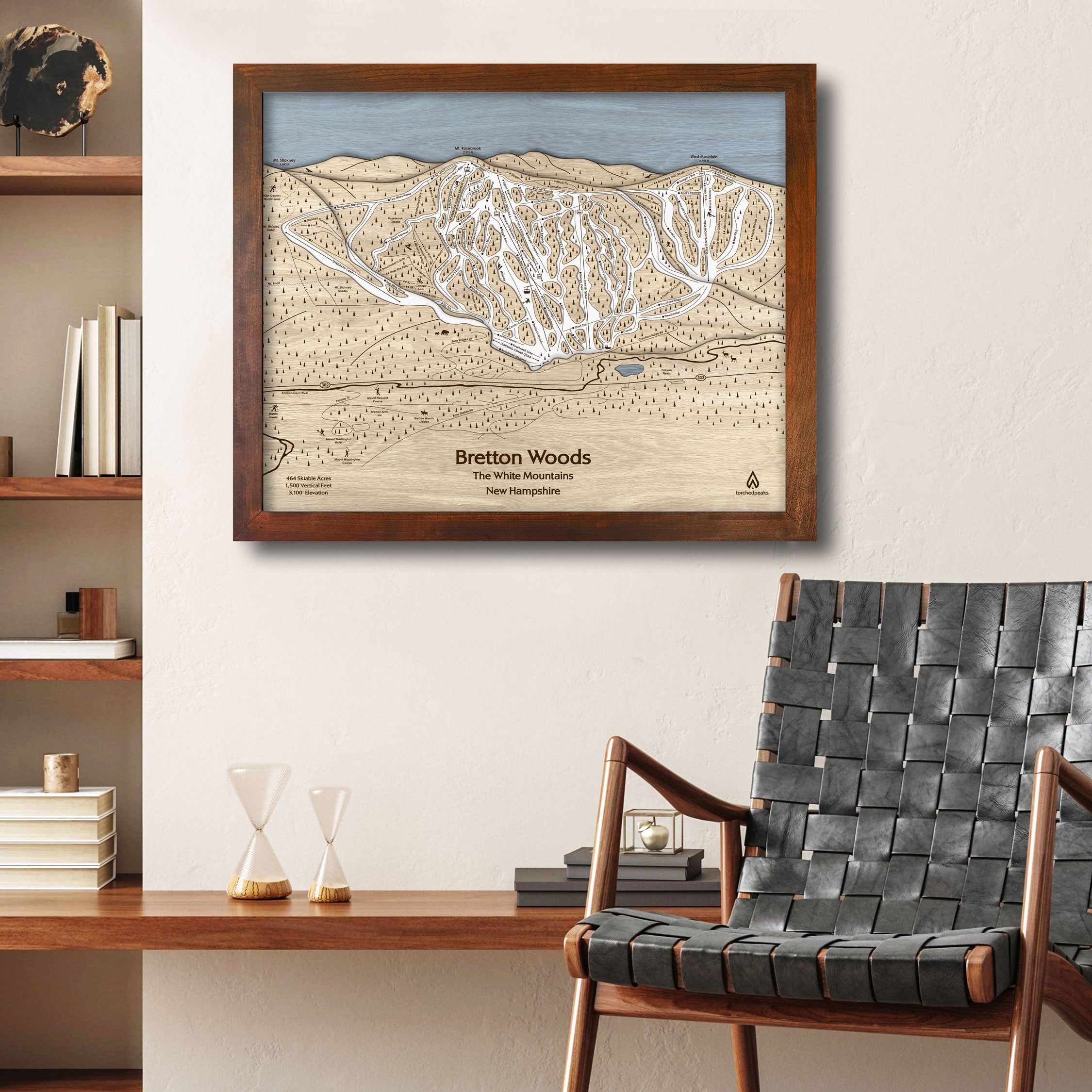 Bretton Woods 3D Wood Ski Map, Wall Art