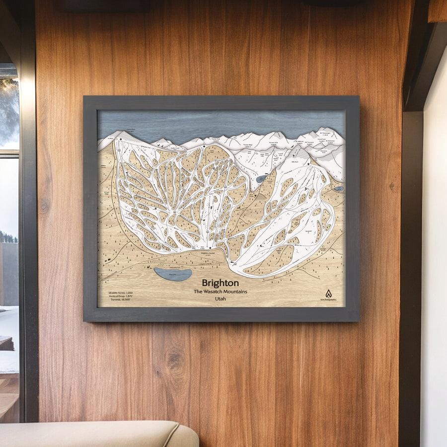 Brighton Ski Resort, Large, Wood Carved Ski Slope Map