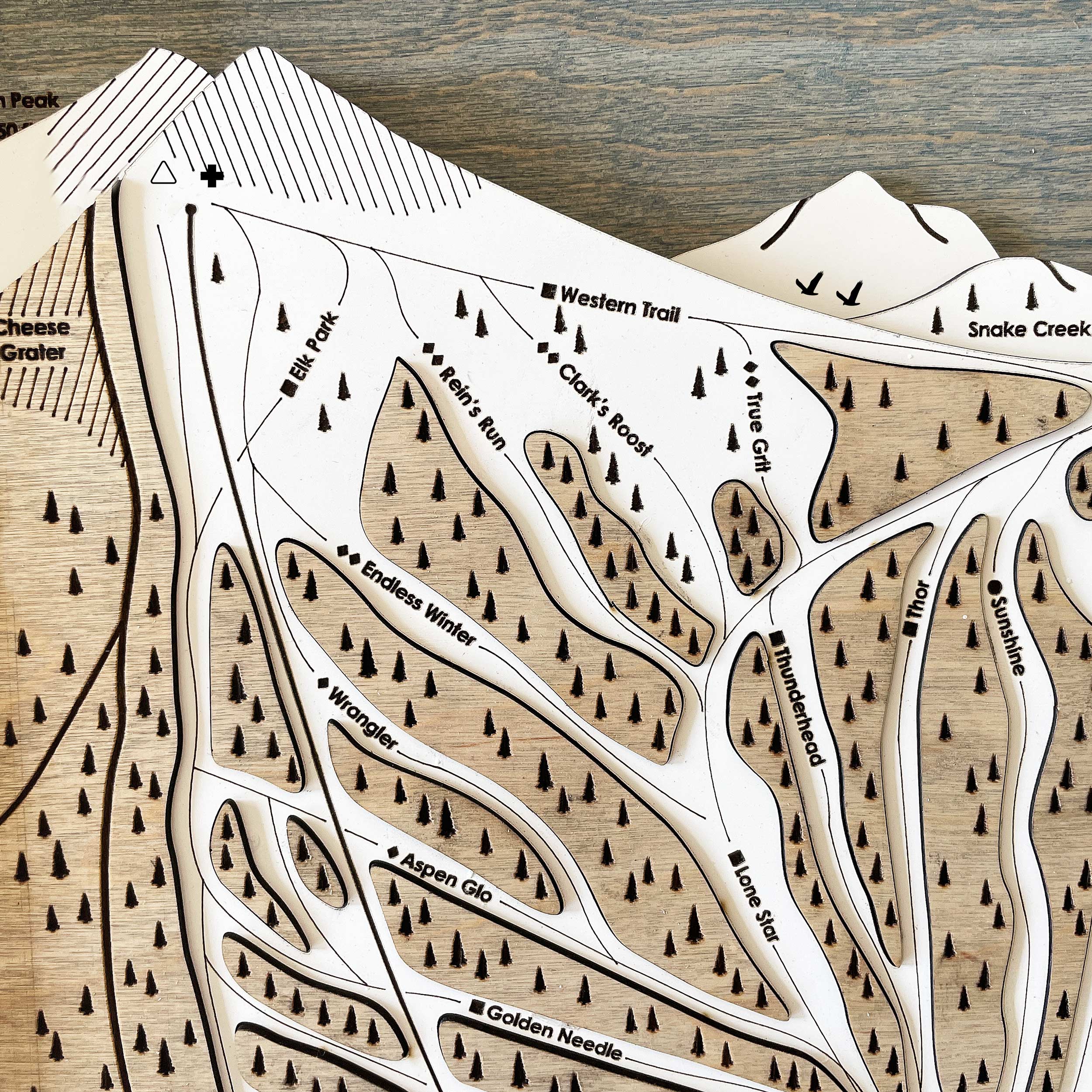 Brighton Ski Resort, Laser-engraved 3D wood map