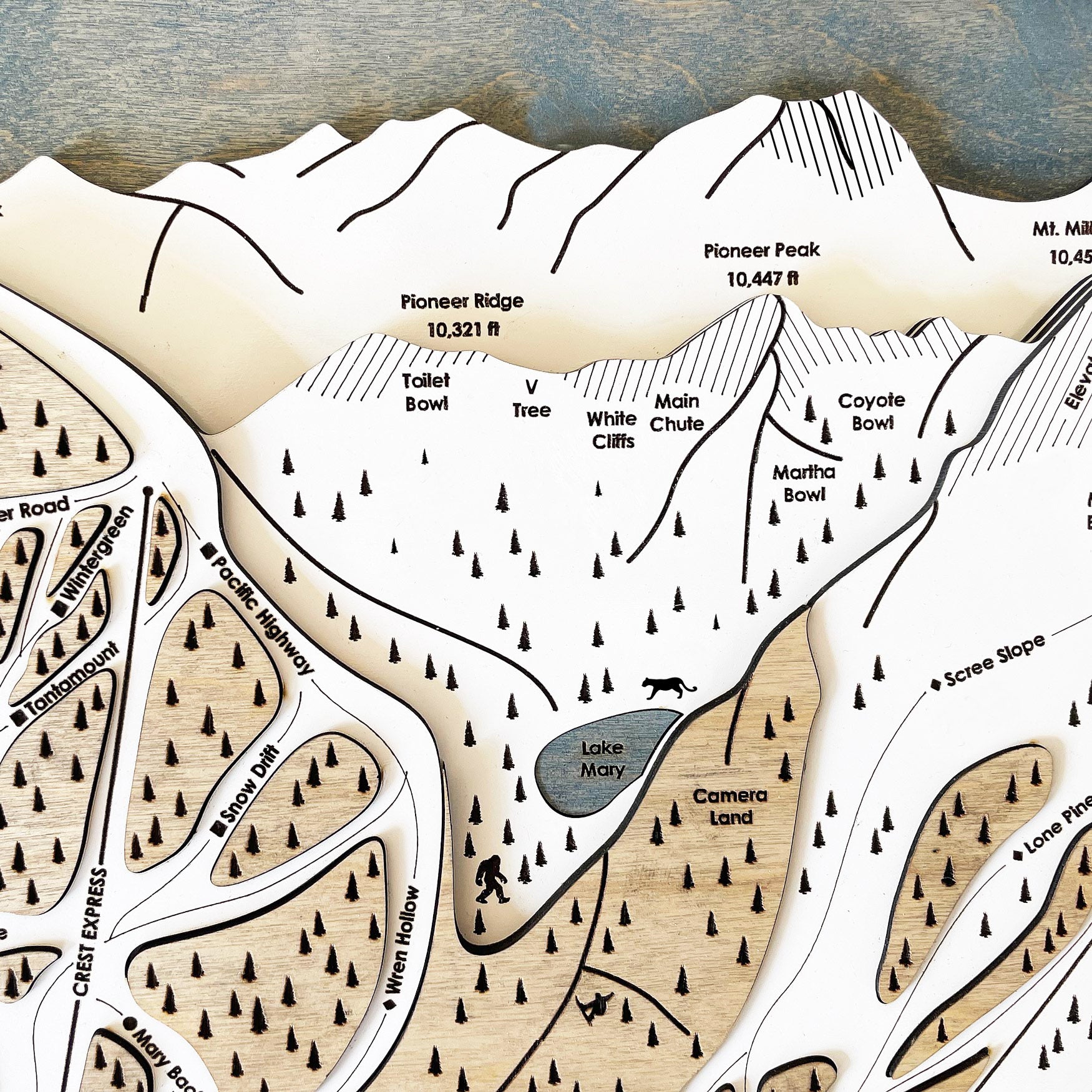 Brighton Ski Resort Map, Laser-engraved carved wooden map