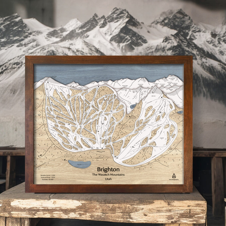 Brighton Utah, Ski Slope Map, Wooden Wall Map