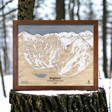 Brighton Ski Trail Map, Utah, Wooden Ski Cabin Decor designed by Artist Shawn Orecchio, Former pro snowboarder