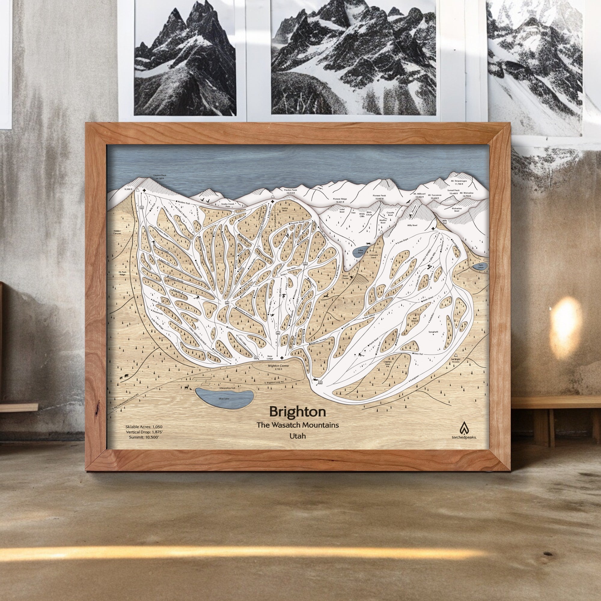 Brighton Resort Trail Map, 3D Wood Mountain Art