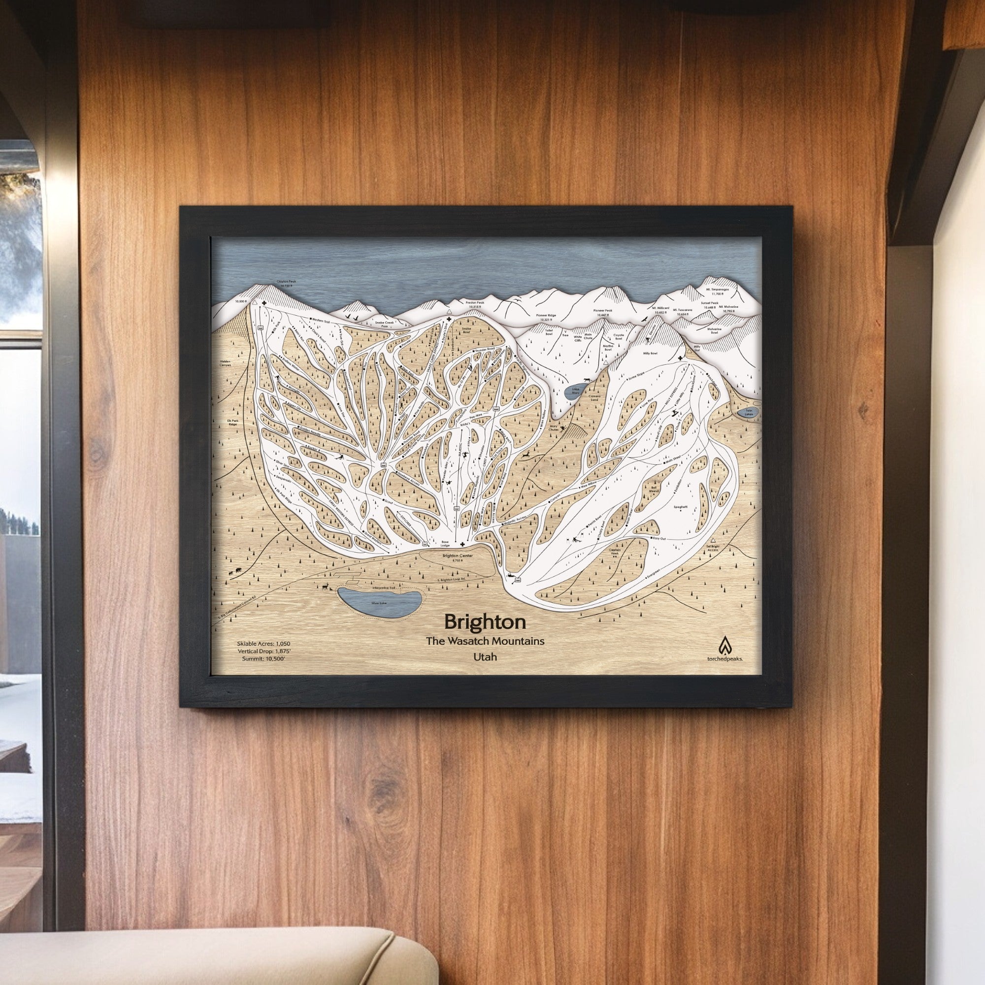 Brighton UT Ski Map, Framed Wall Art, Ski House Decor