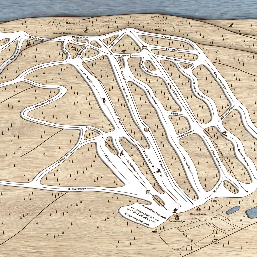 Bristol Mountain NY Laser-cut ski map, famed skiing wall art