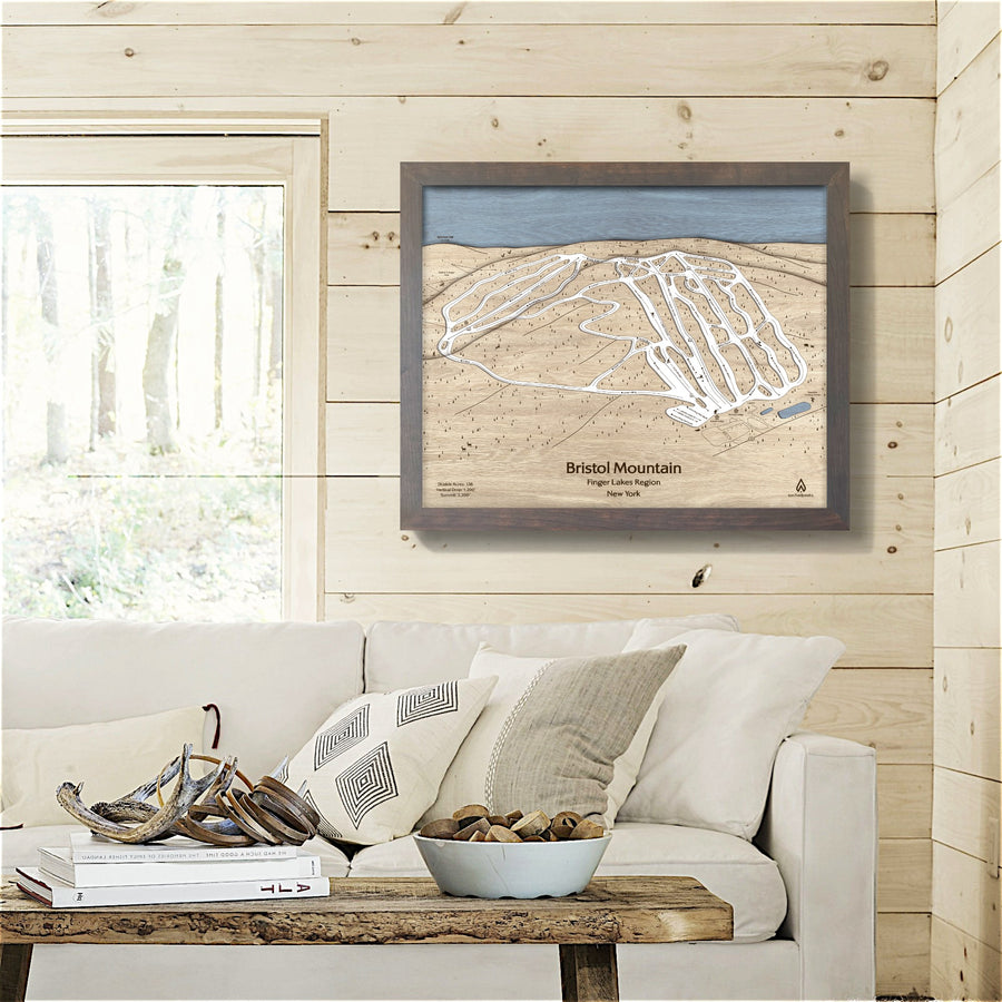 Bristol Mountain Ski Cabin Decor, Wood Ski Map, 3D Wood Map