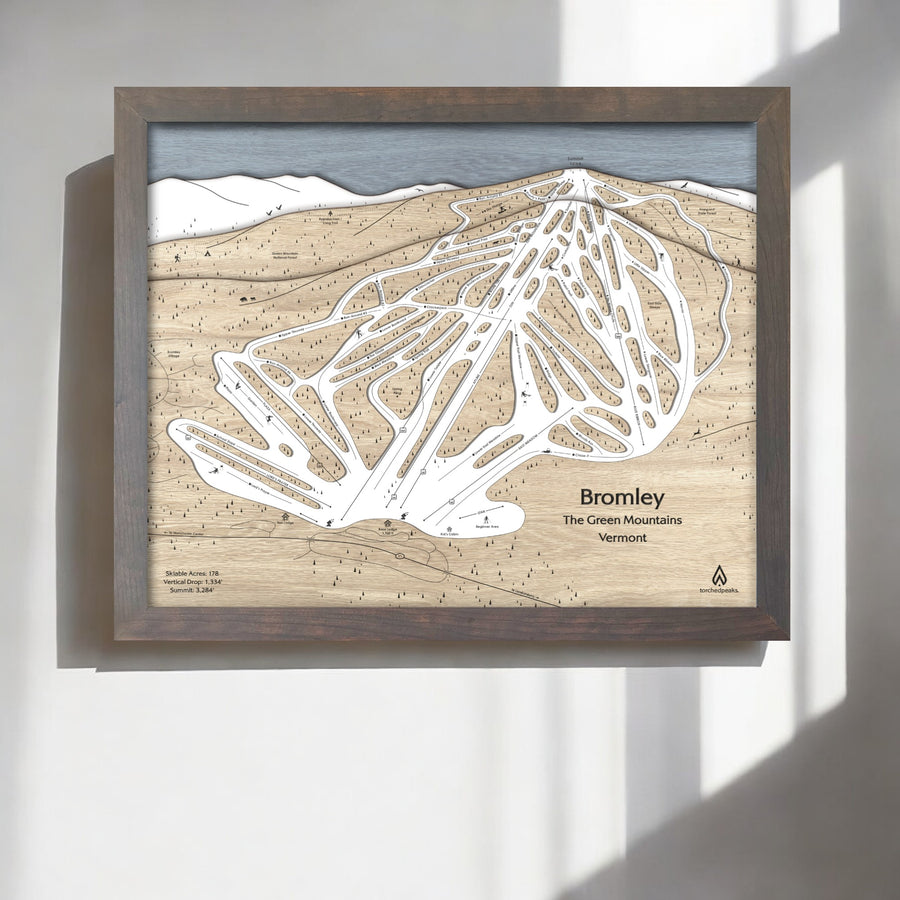 Bromley Mountain Vermont Wooden Ski Map, Skiing Art Print