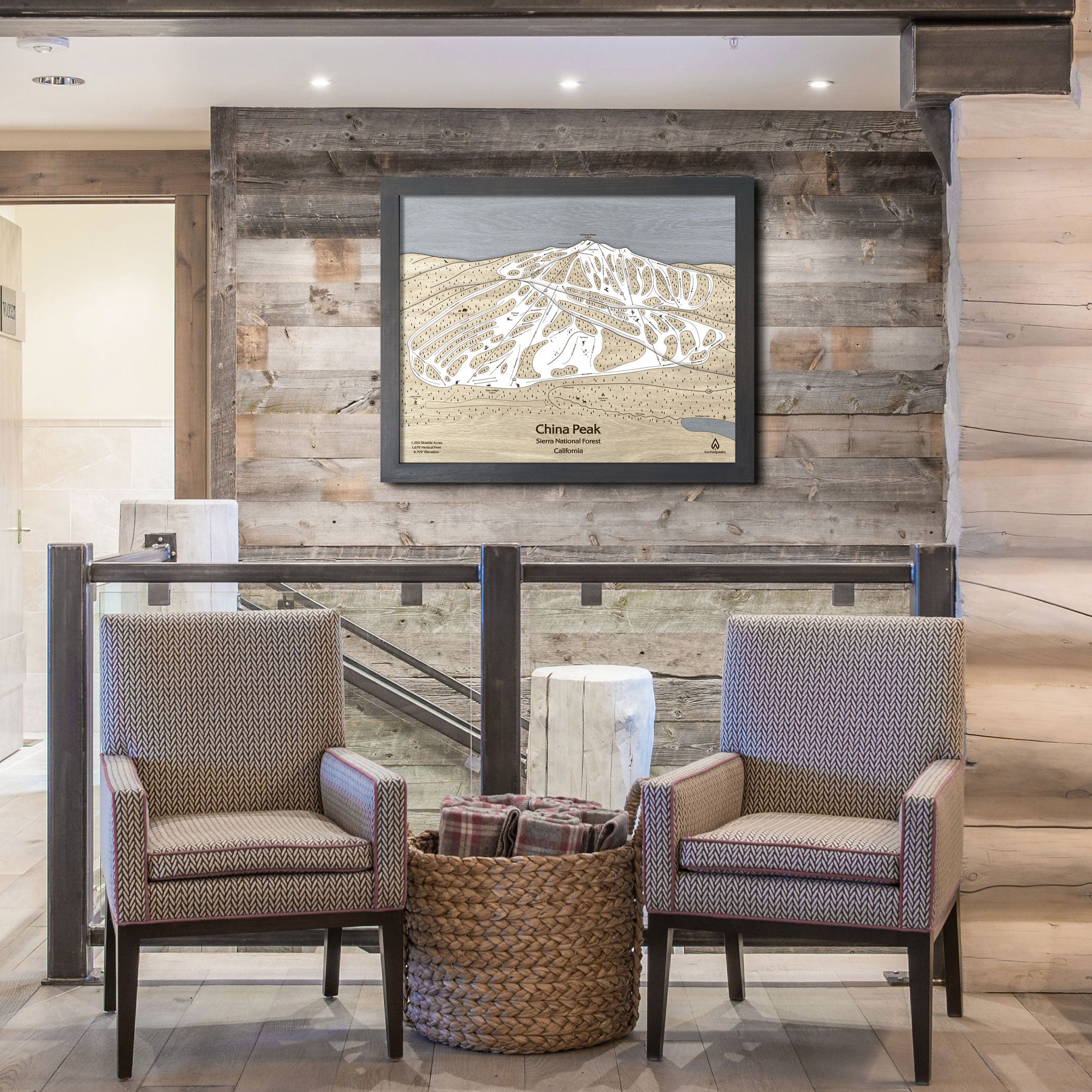 China Peak CA Ski Trail Map | 3D Wood Mountain Art