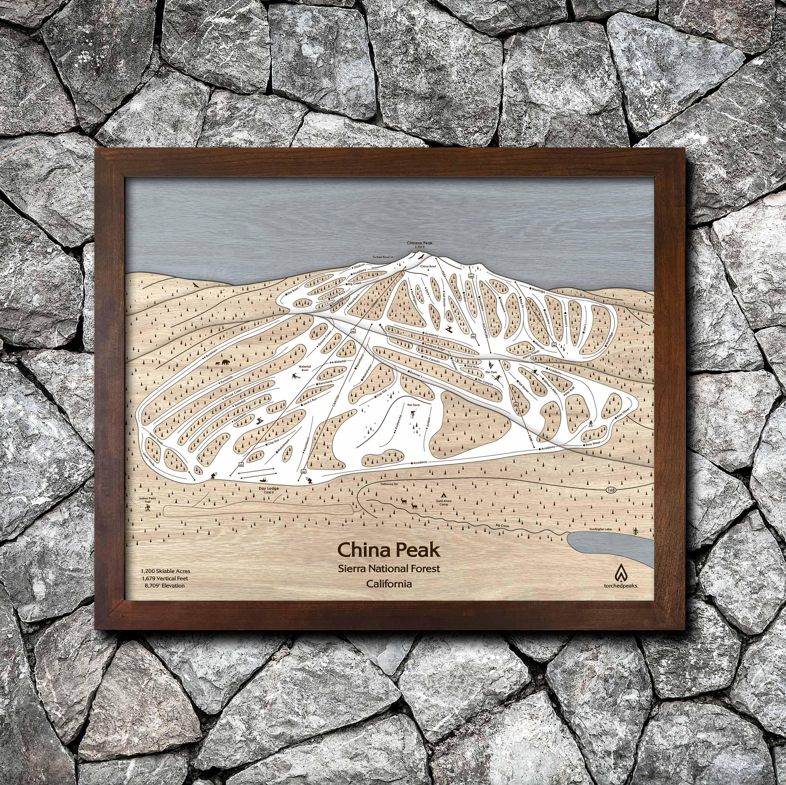 China Peak CA Ski Trail Map | 3D Wood Mountain Art