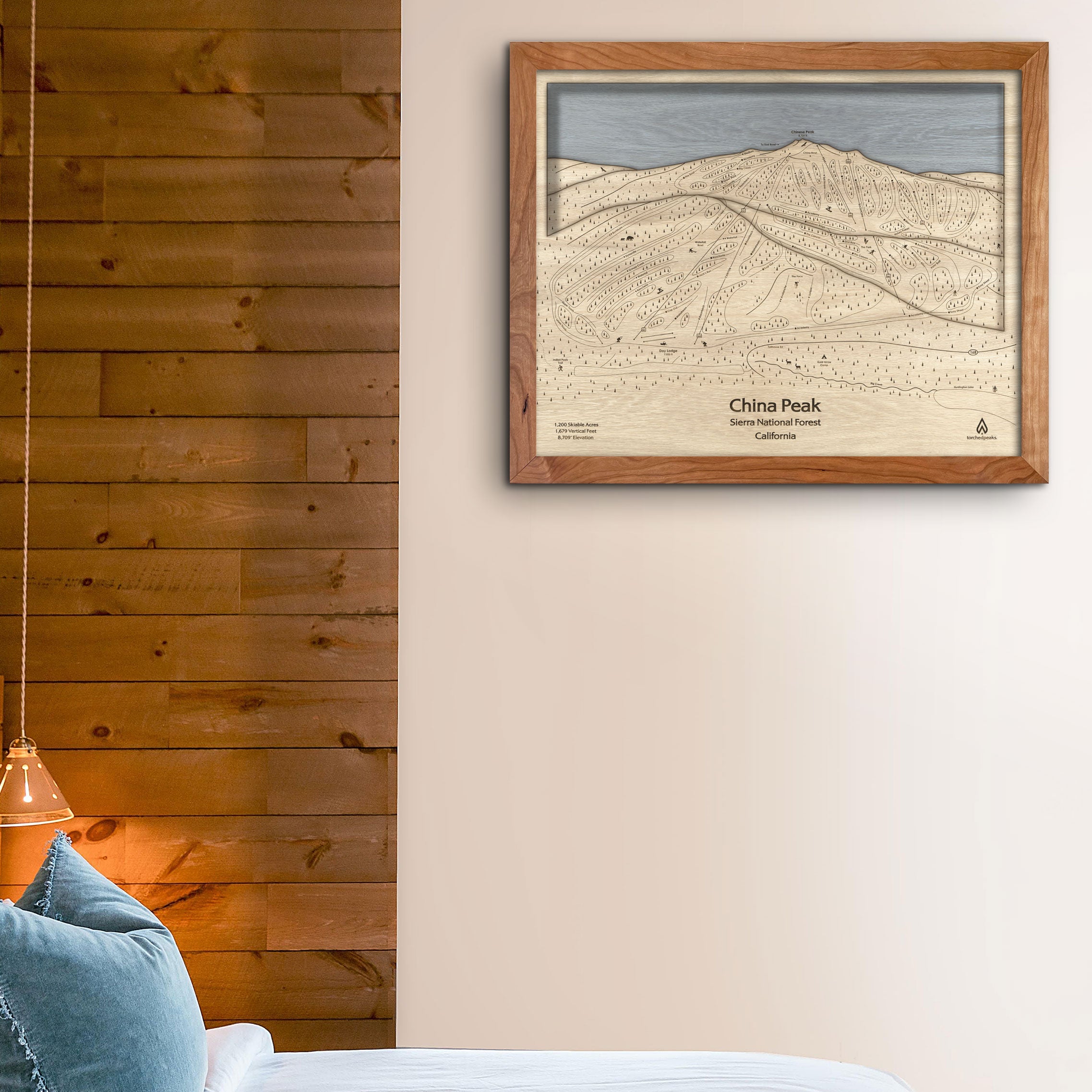 China Peak, CA Wooden Ski Trail Map | 3D Wood Mountain Art, Skiing Decor