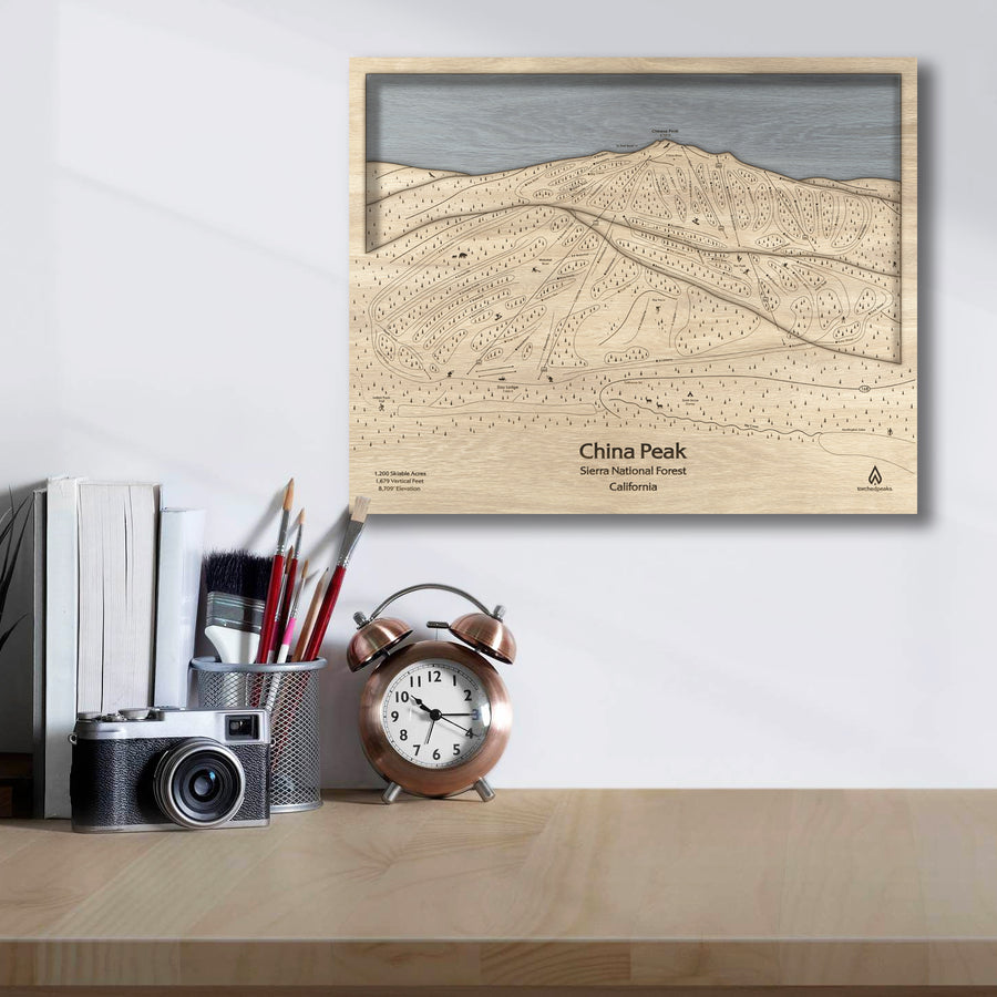China Peak, CA Wooden Ski Trail Map | 3D Wood Mountain Art, Office Decor