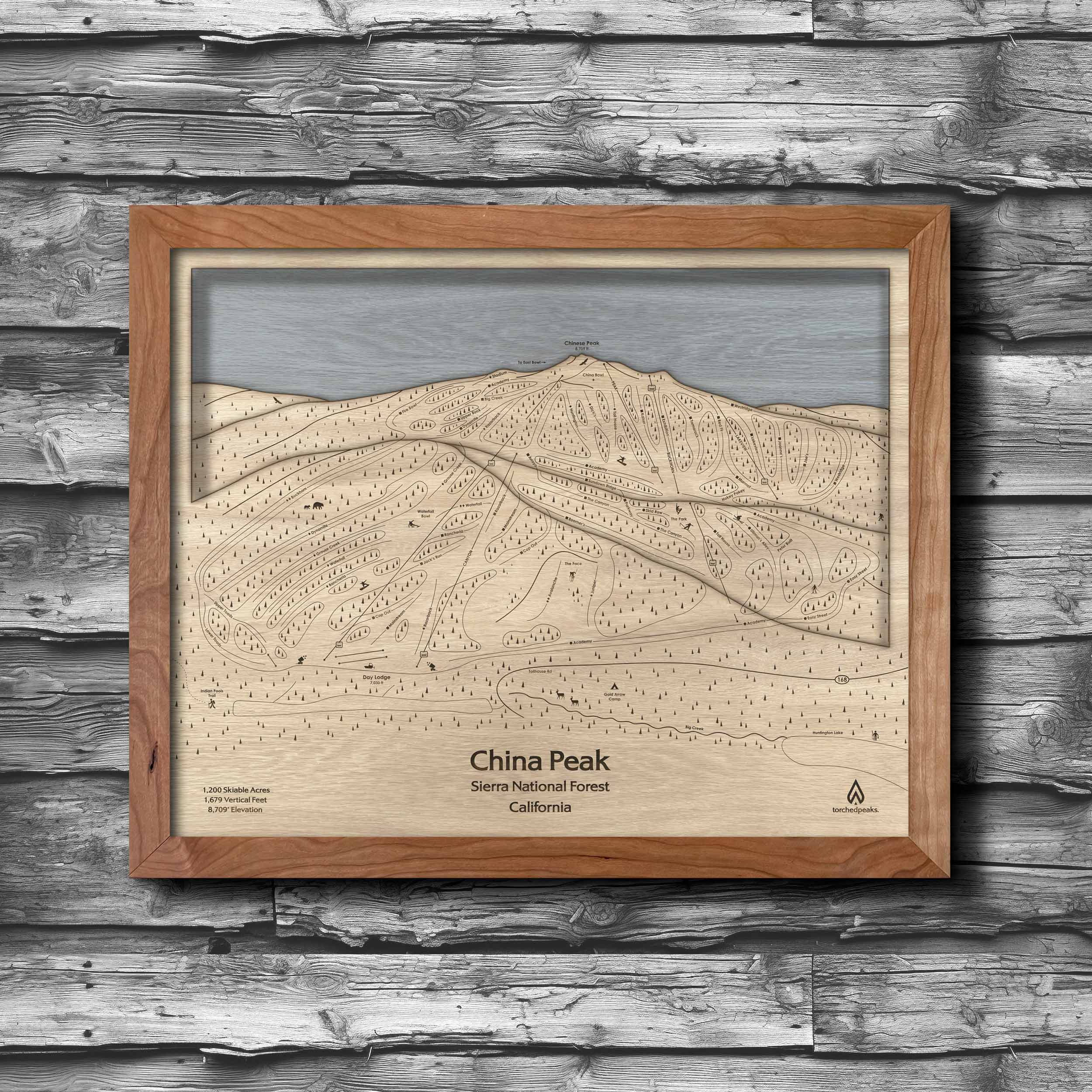China Peak, CA Wooden Ski Trail Map | 3D Wood Mountain Art, Skiing Art