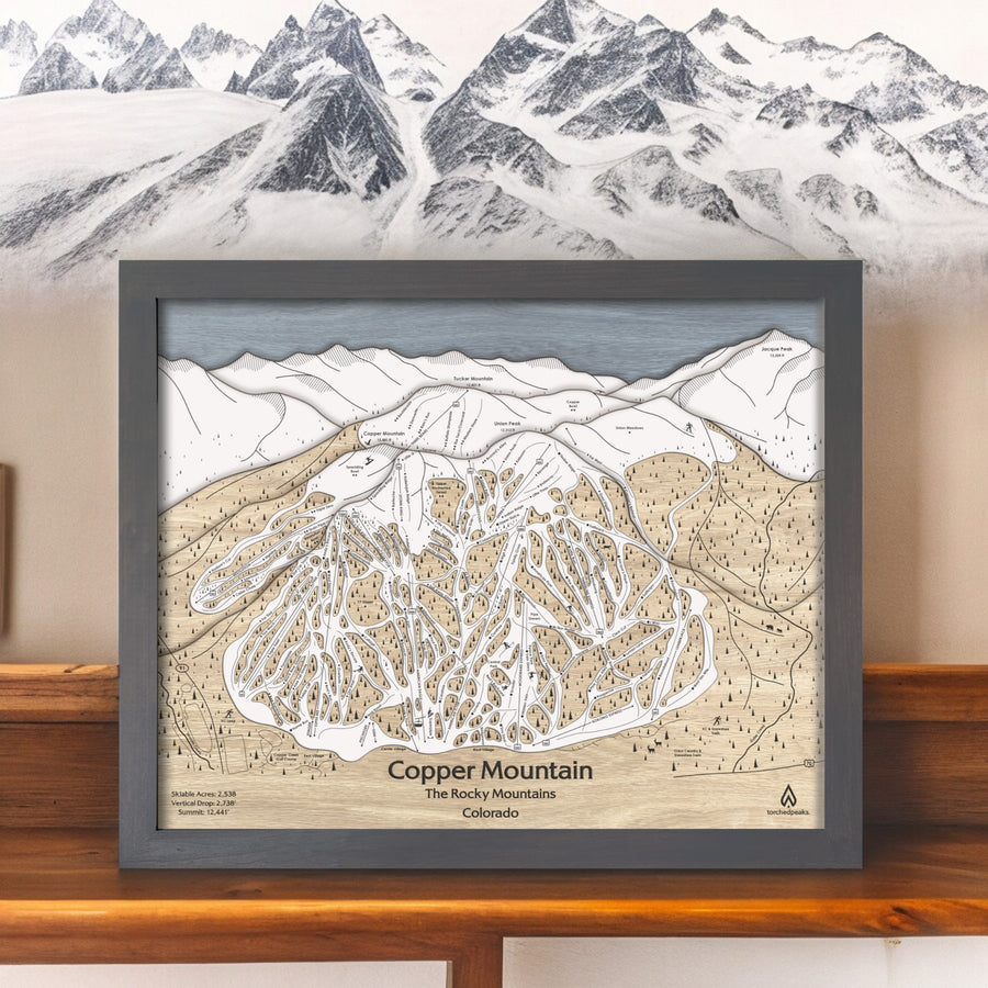 Copper Mountain Framed Wall Art, 3D Wood Map